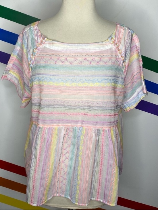Anthropologie Tops - NEW Anthropologie Letty Embroidered Babydoll Top Orange Mot Pastel S 100% cotton
